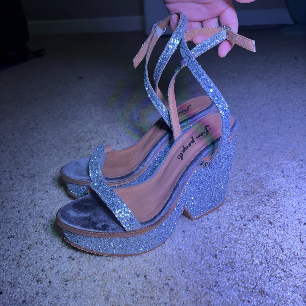 Free People Strappy Glitter Platform Wedge